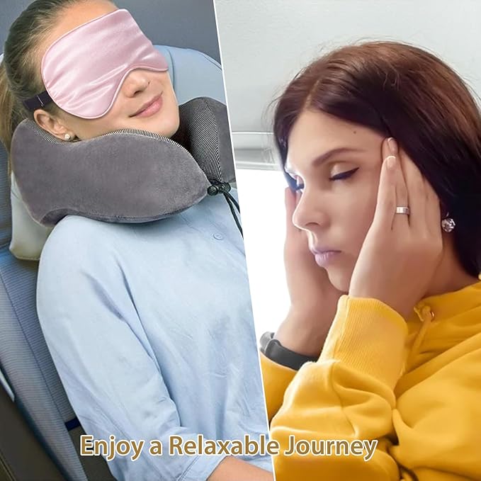 JroyJoy 4 Pack Super Soft Silk Sleep Mask - 100% Blackout, Zero Eye Pressure, Blindfold with Adjustable Strap, Travel Eye Covers (Black&Pink&Blue&Light Blue)