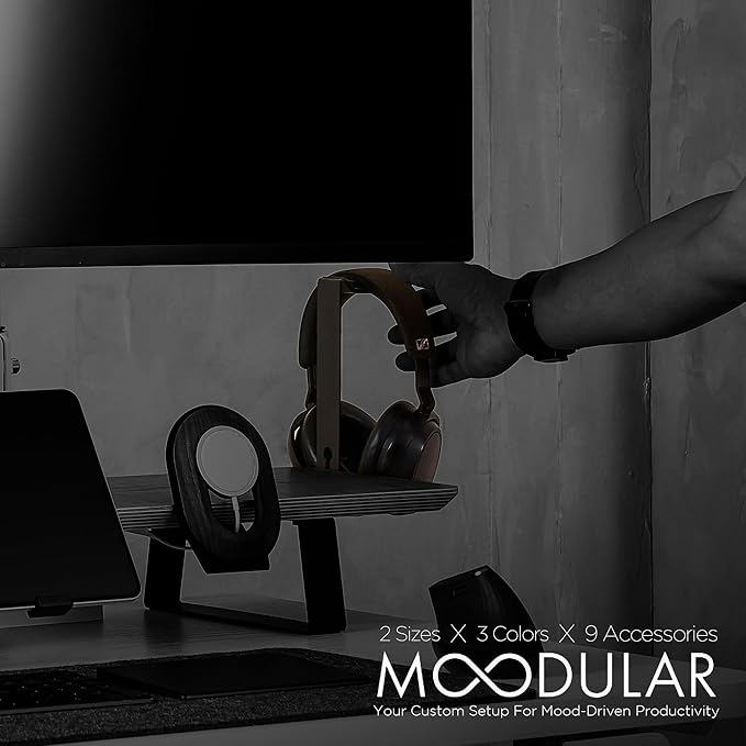 ULTRARM Moodular Add-ons Headphone Stand [Accessory Only - Requires Moodular Wooden Monitor Stand Slide Rails for Use] Black MSA-HS