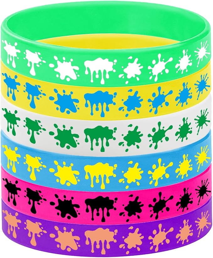 48PCS Rainbow Slime Rubber Bracelets Silicone Wristbands -Art Paint Party Supplies Birthday Baby Shower Party Favors