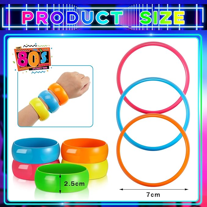 20 Pieces 80s Bracelets for Women 80's Style Neon Bracelets 80s Bangle Bracelets Colorful Chunky Plastic Bracelets 80's Neon Accessories Party Favors Pack for New Years Eve Birthday Party, 5 Colors