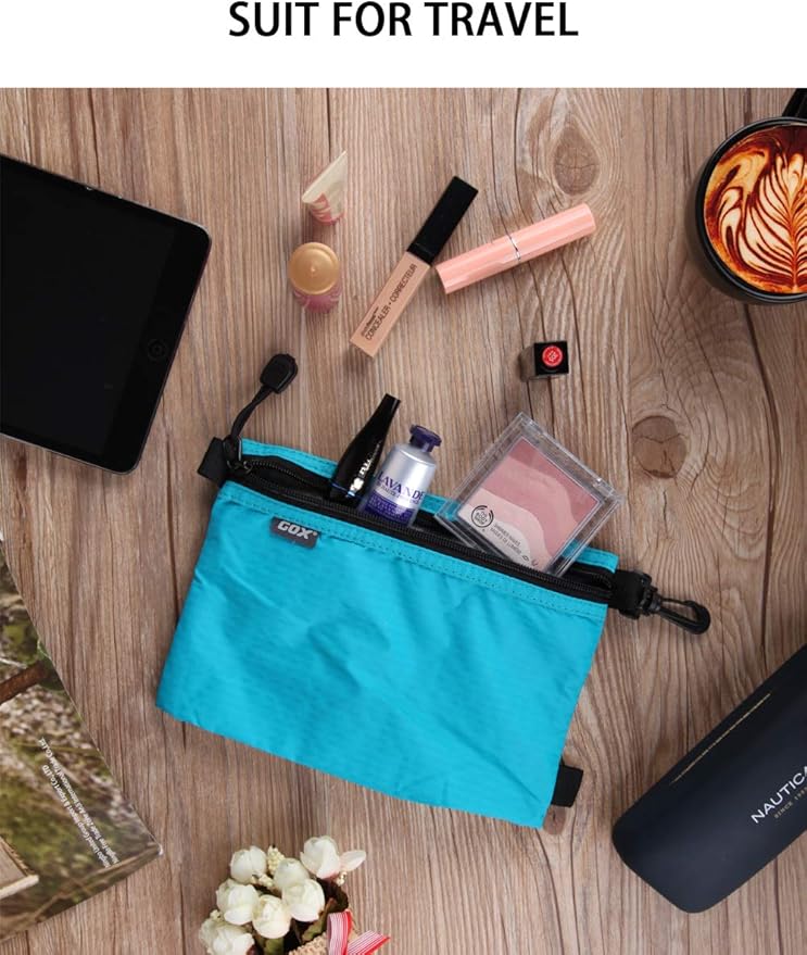 GOX Travel Toiletry Bag Carry On Zipper Pouch Cosmetic Kit Makeup Digital Bag Water Repellent Nylon (Turquoise)