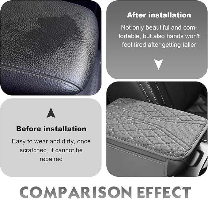Arwrilt Car Center Console Cover, Leather Automotive Armrest Cushion with 2 Storage Bags, Breathable Armrest Cover, Universal Waterproof Arm Rest Protection Pad for SUV, Sedan, Truck (Gray)
