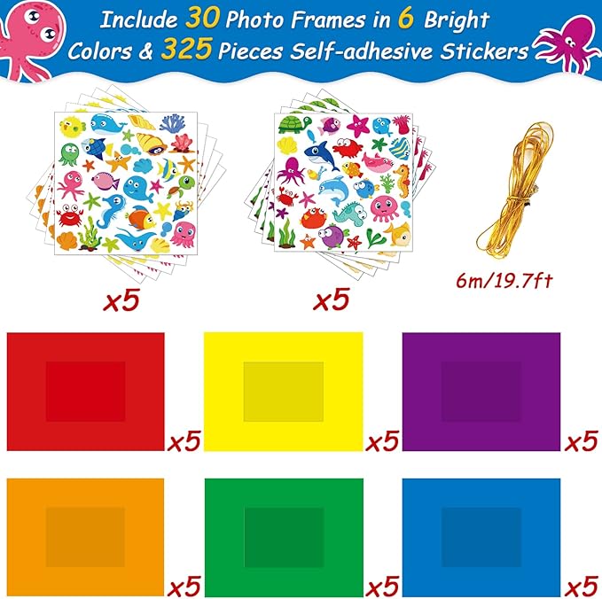 30 Pcs Summer Under The Sea Craft Kits for Kids Preschool Ocean Animal DIY Picture Frame Crafts Kindergarten Back to School Activities Game Classroom Bulletin Board Decorations