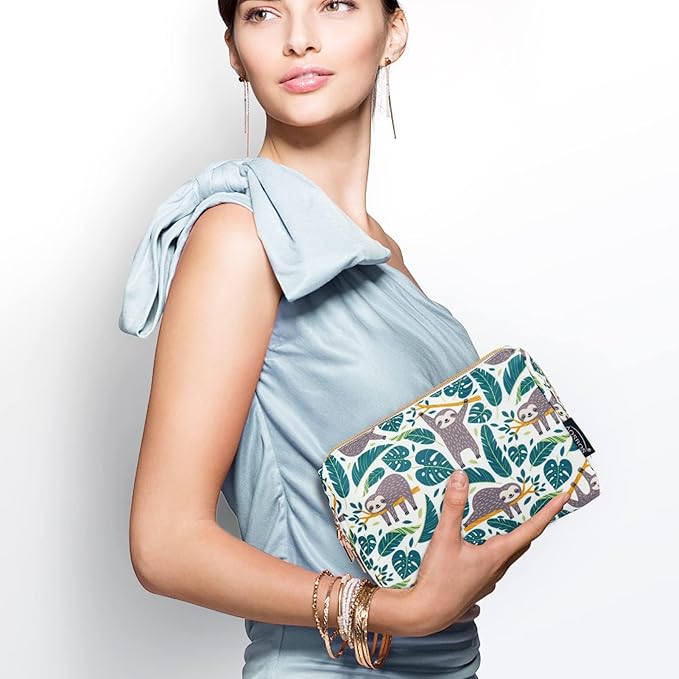 Aosbos Small Travel Makeup Pouch - Cosmetic Bag for Women - Green Leaf