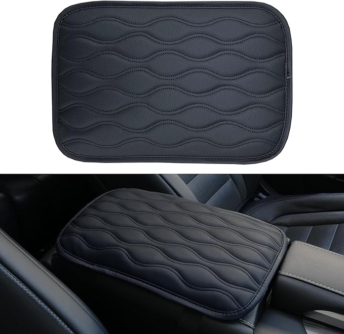 Amiss Auto Center Console Pad, Universal Waterproof Car Armrest Seat Box Cover, Car Interior Accessories, Leather Auto Armrest Cover Protector for Most Vehicle, SUV, Truck (Black)
