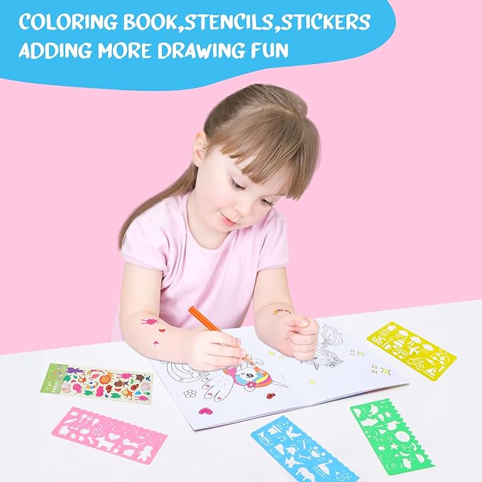 homicozy Art Supplies for Kids,Drawing Kits Unicorn Art Case Coloring Set with Double Sided Trifold Easel,Crayon,Colored Pencil,Marker,Coloring Book,Stencil,Sticker,Drawing Stuffs Gifts for Girls 4-12