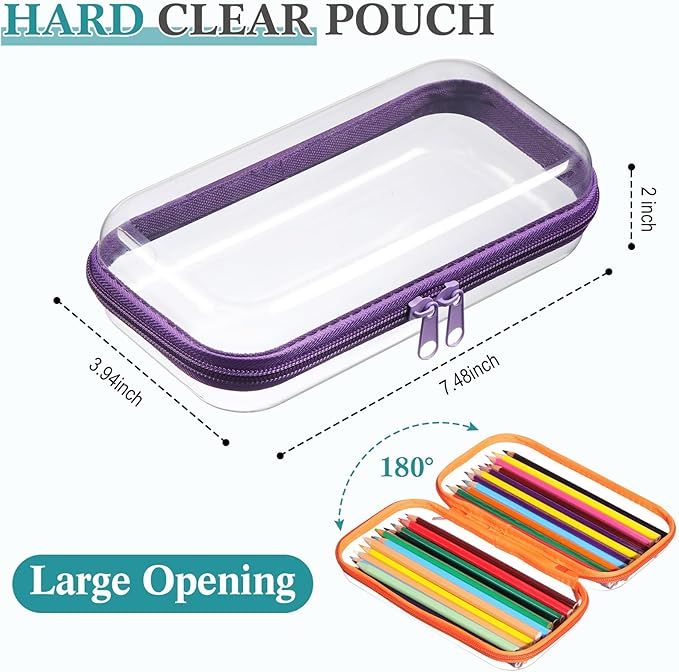 Sanwuta 6 Pcs Clear Hard Zipper Case Plastic Zipper Pouches Transparent Makeup Bag Pencil Case Pouches Toiletry Diaper Bag for Travel Toy Storage Organizer Bins