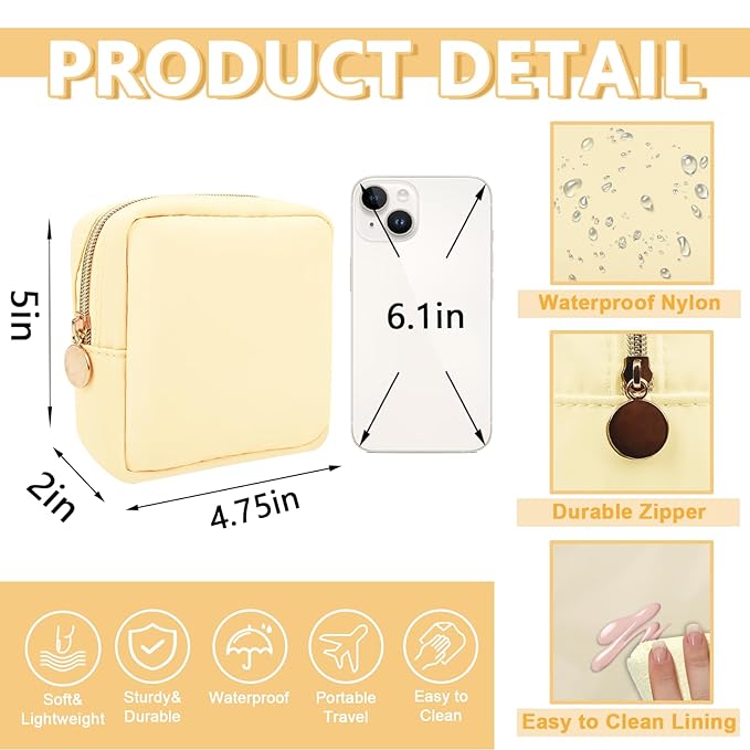 UIXIZQ Mini Makeup Pouch for Purse, Small Cosmetic Bag Pouch Nylon Travel Toiletry Organizers for Women Girls, Cute Zipper Pouch Coin Purse Preppy Storage Bag for School Work(Mini-Sand)