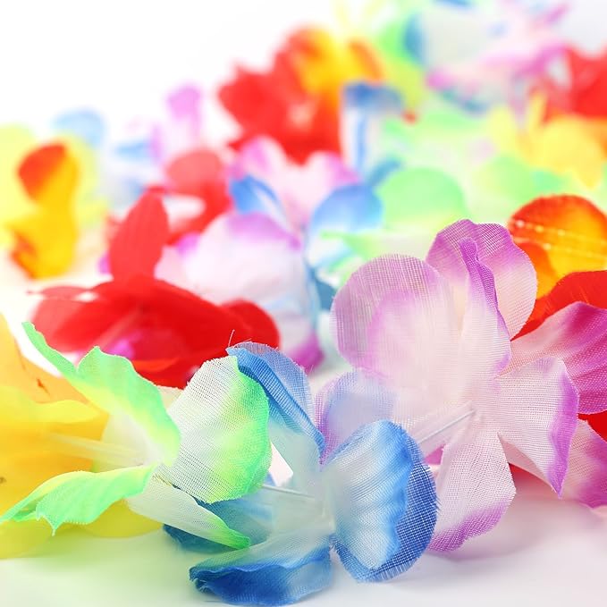 INNOCHEER 40 Pcs Hawaiian Leis, Luau Party Supplies of Elastic Flowers Necklaces, Headbands and Wristbands - Tropical Hawaiian Decorations, Beach Party Decorations, Birthday Party Favors