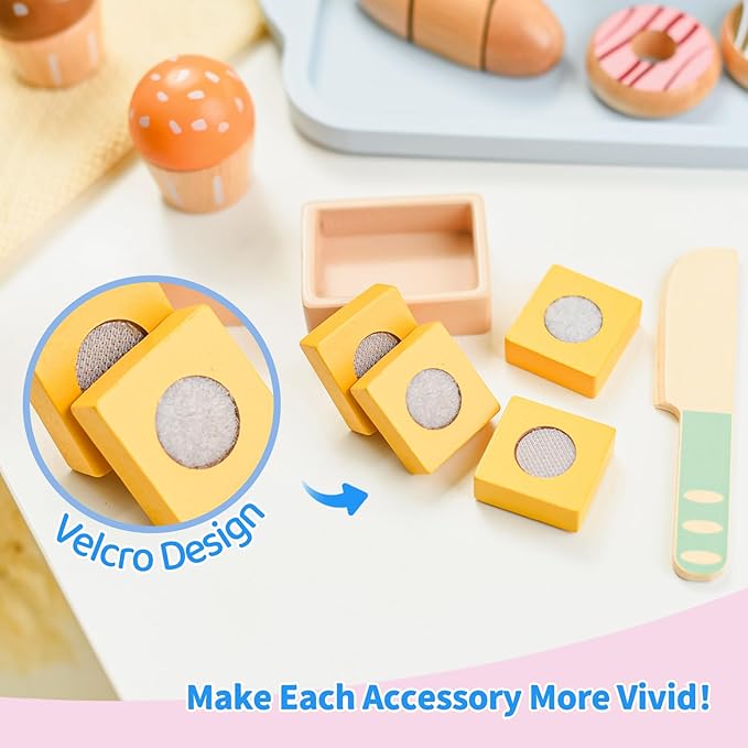 Breakfast Toy Set,Wooden Food Toys Play Food Sets for Kids Kitchen, Wooden Play Food,Pretend Food Toy Food Set,Breakfast Toy Set,Non-Toxic Breakfast Wooden Play Set Birthday