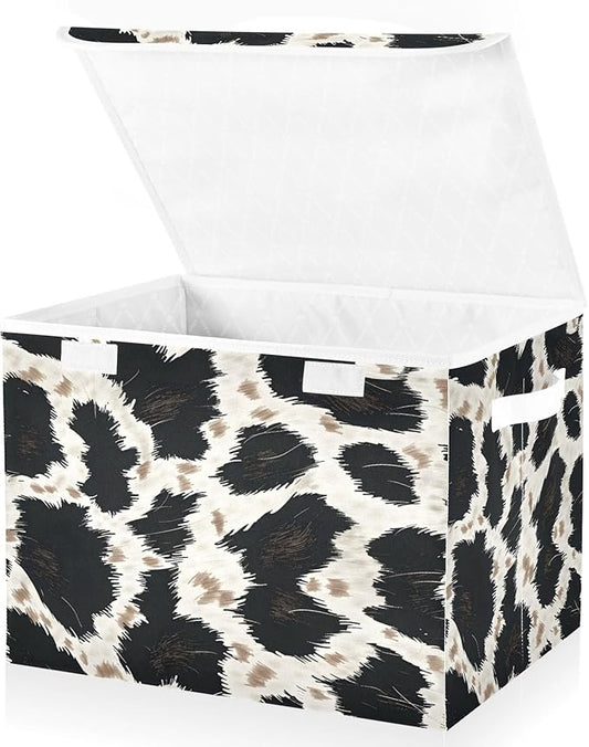 senya Large Storage Bins with Linen Collapsible Foldable Storage Cubes Fabric Closet Organizer Containers box with Flip-Top Lid for Home Bedroom Office 16.7 x 12.6 x 11.8in (Animal Skin Texture)