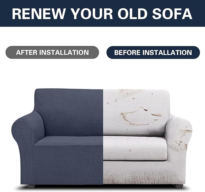 2025 New Stretch Loveseat Sofa Slipcovers Couch Cover for 2 Cushion Furniture Protector Sofa Covers with Elastic Bottom Jacquard Fabric Small Checks for Pets, Kids - Charcoal