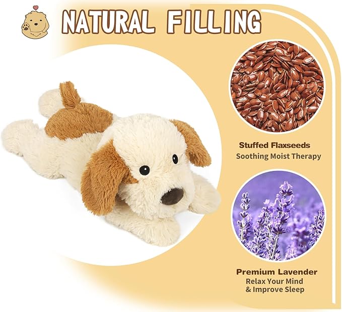 Puppy Stuffed Animals, Microwavable Stuffed Animal Adorable Fluffy Dog Plush for Warmth, Heatable & Coolable Lavender Scent Puppy Plush Toys, Cute Soft Dog Plushies for Kids & Adults Girls Boys Gifts