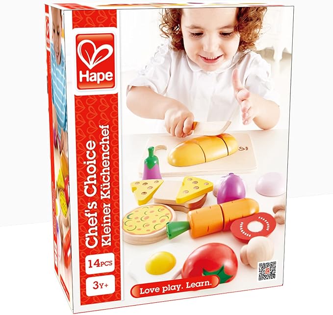 Hape Chef’s Choice Wooden Play Food Basics Set | Wooden Pretend Play Food Set for Kids, Basic Play Velcro Cooking Ingredients and Accessories Set