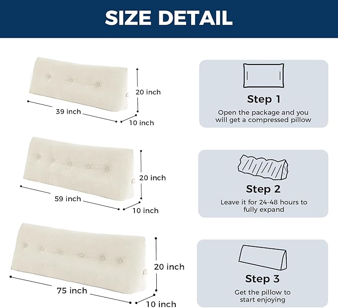 Headboard Pillow Twin, Triangle Pillows for Headboard, Head Board Backrest Wedge Pillow for Reading Sitting Working, Daybed Pillows with Removable Cover for Bed Dorm Sofa, Beige