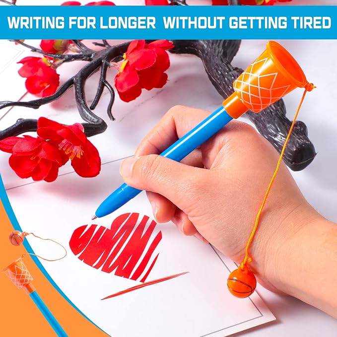 20 Pcs Basketball Hoop Pens Basketball Party Favors with Blue Pencil Holders Basketball Novelty Pens for Kids Foam Pen Cushion Sports Party Favors for Sports Themed Birthday Party Supplies, 0.7 mm