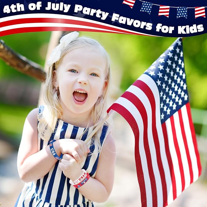 Genuvi 4th of July Patriotic Rubber Bracelets USA American Flag Wristbands Red White and Blue Silicone Bracelet for Independence Day Party Favors for Kids Teens School Classroom Prizes Gifts 30 PCS