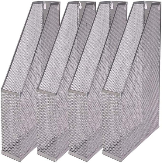 YBM HOME Steel Mesh Wall Magazine File Holder for Home & Office Organization, Serves as a Magazine Rack, Desk Organizer, Letter and Mail Bin, Holds Up to 20 Magazines - 4-Pack Silver, 1111-4