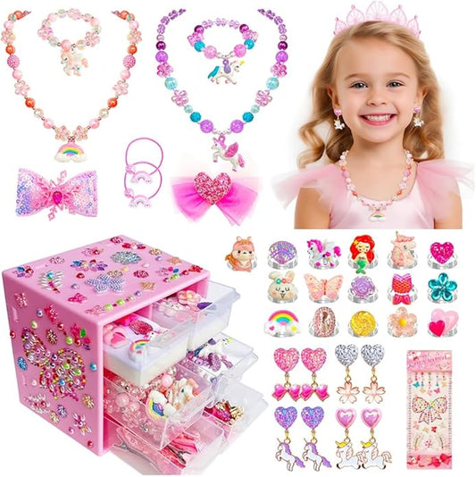 Jewelry Toys for Girls Toddler Lovely Rings Clip on Earrings Kids Necklace Bracelet Set Gift for Girls