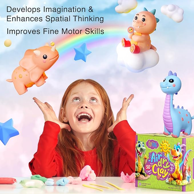 FlyFlag Air Dry Clay - 50 Colors, Soft & Ultra Light, Modeling Clay for Kids with Accessories, Tools and Tutorials