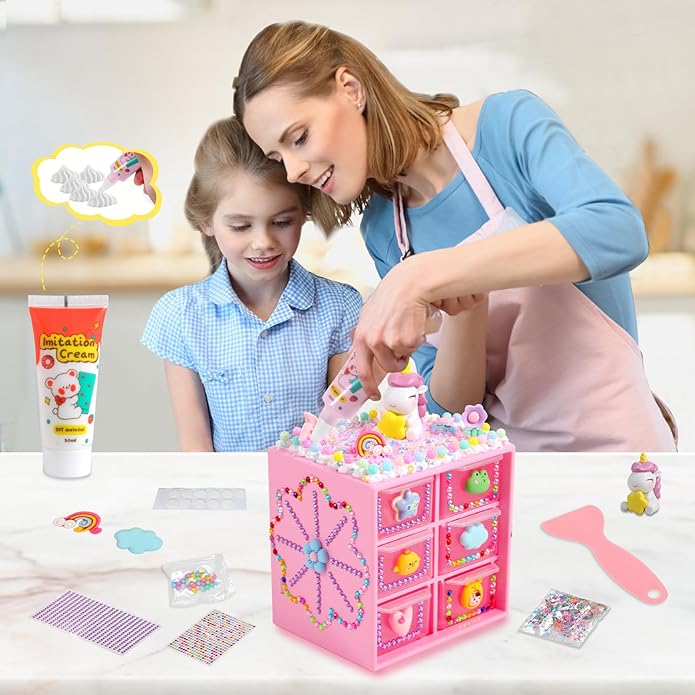 Children's Jewelry Box DIY with Cream Glue Decorate Your Princess' Jewelry Organiser- Gifts Idea for Girls for Valentines, Birthday, Arts and Crafts for Kids