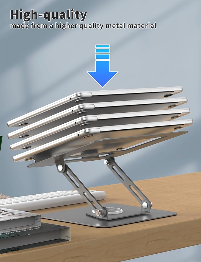 ALASHI Laptop Stand for Desk with 360° Rotating Base, Multi-Angle Adjustable Laptop Stands, Foldable Laptop Riser Compatible with 10 to 15.6 Inches PC Computer, Grey