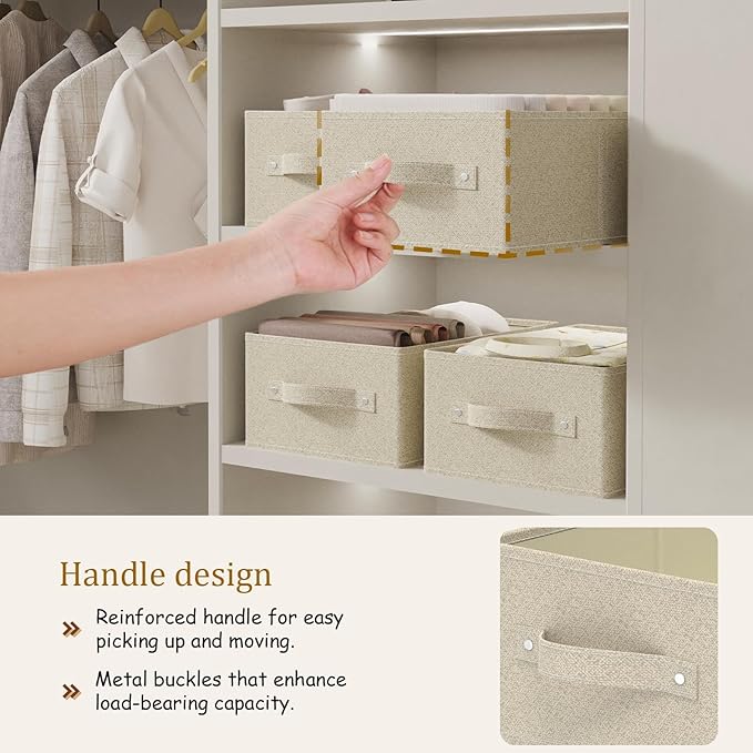 Collapsible Wardrobe Organizer, Storage Boxes for Organizing Home, Fabric Cube Baskets, Office and Closet, Grey and Beige, 2 Pack, 13.0x9.0x5.5in