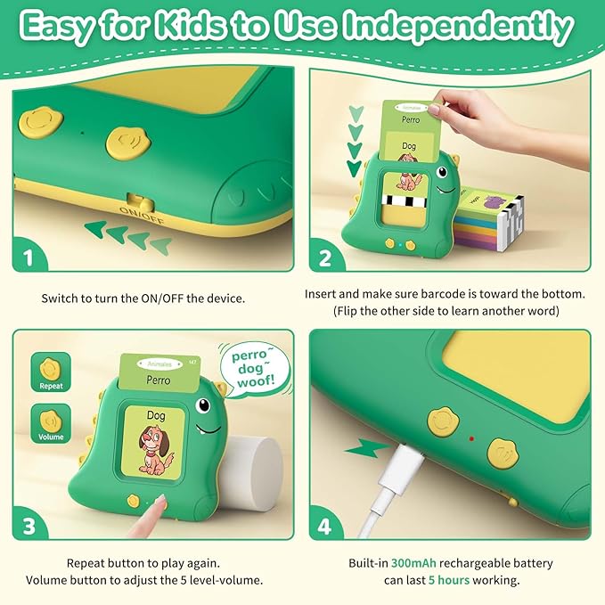 Spanish Talking Flash Cards Bilingual - Toddler Toys for 2 3 4 5 Year Old Boys and Girls, Autism Sensory Toys for Kids Learning Montessori Toys, Español/English Speech Therapy Preschool Gifts