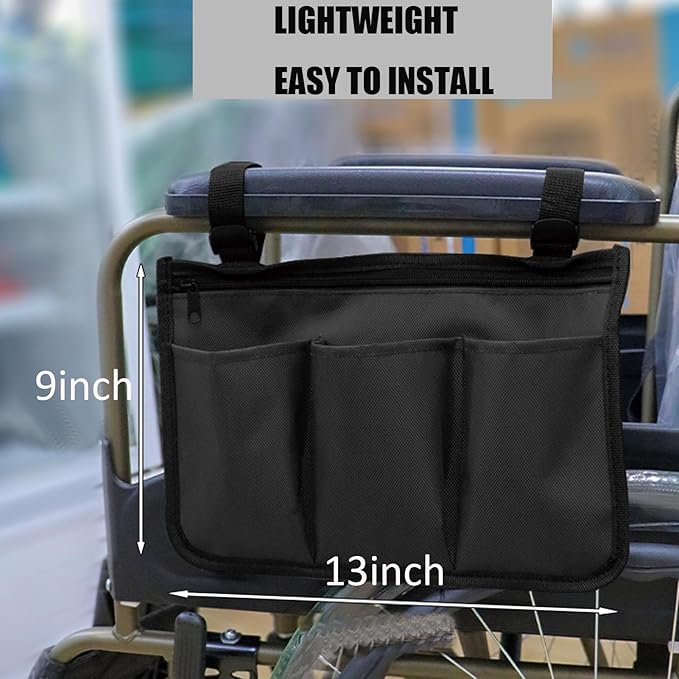 Wheelchair Side Bag with Cup Holder Wheelchair Accessories Armrest Bags Storage Pouch for Wheelchair/Rollator/Walker/Electric Scooter Ideal Elderly Accessories & Gift (Water Proof)