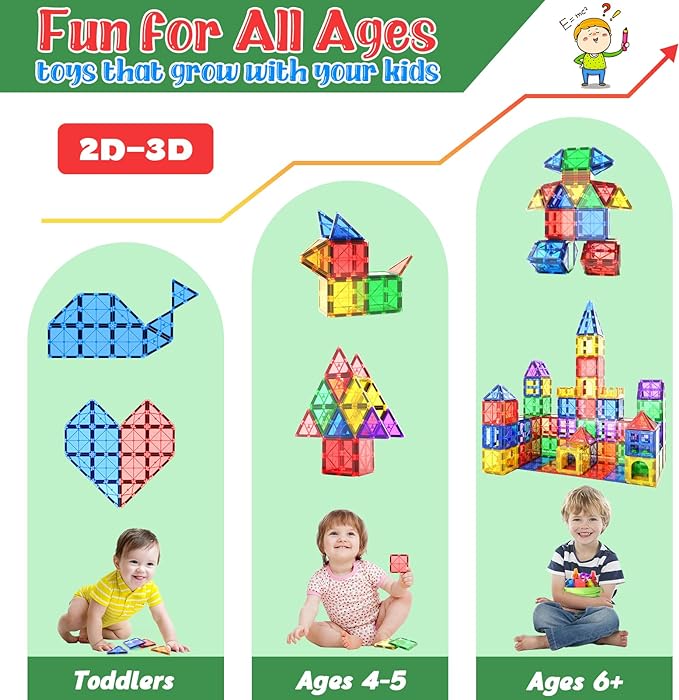 Kids Toys Magnetic Tiles Starter Set Classroom Must Haves, Magnetic Blocks for Toddlers Magnet Building Toys Preschool Montessori Learning Games for 3+ Year Old Boys & Girls