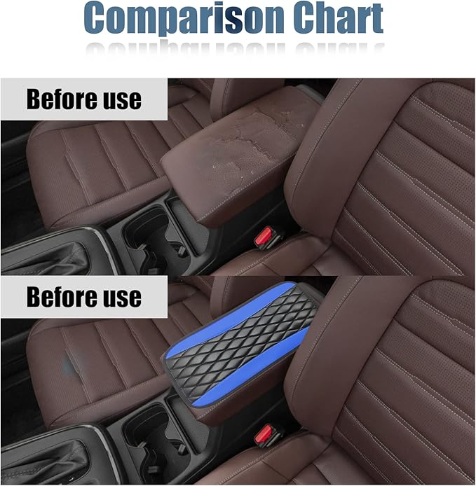 Car Center Console Cover, Universal Leather Waterproof Armrest Seat Box Cover Protector, Comfortable Car Decor Accessories Fit for Most Cars, Vehicles, SUVs -Blue