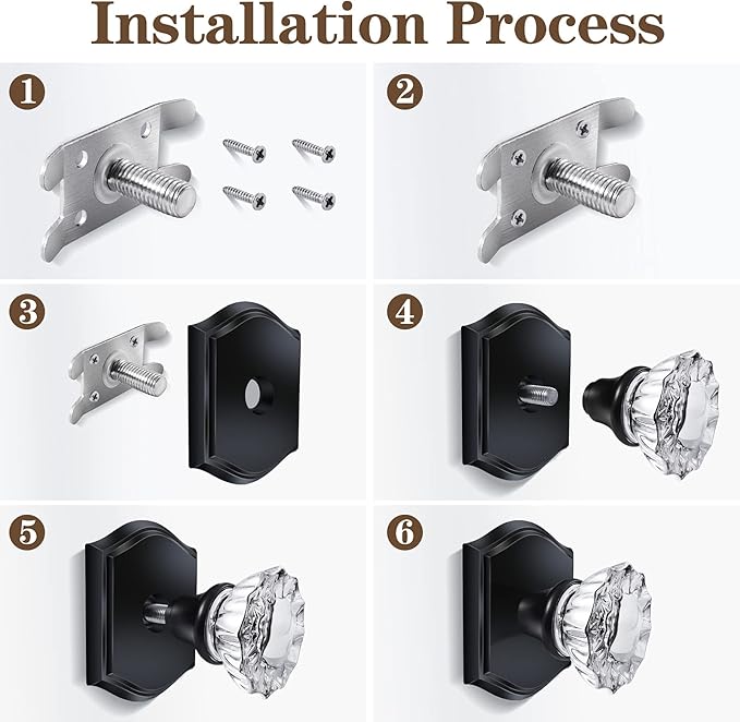 CLCTK 4 Pack Crystal Glass Dummy Door Knob, Single Side Dummy Door Knob Set for Interior Doors in Antique Brass