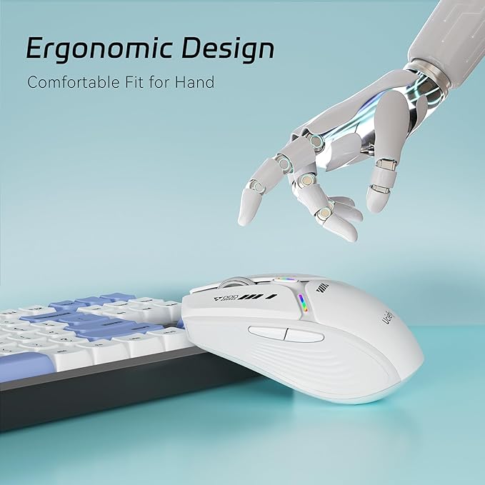 Uciefy V19 Wireless Mouse, 2.4GHz Rechargeable Mouse LED with Battery Indicator, Magnetic Computer Mice with USB Receiver & Type-C Adapter for Laptop/PC/Mac/Chromebook-White