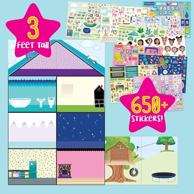 Craft-tastic Jr – Wall Sticker Playhouse – 3-Foot Tall Dreamhouse with Over 650 Reusable Stickers