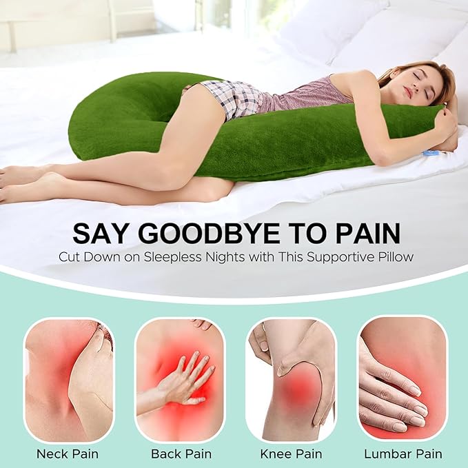 Body Pillow for Adults - Soft Long Bed Pillows Insert for Sleeping - Shredded Memory Foam and Removable Washable Cover - Swan Shaped Side Sleeper Pregnancy Pillow 49 Inch (Green)