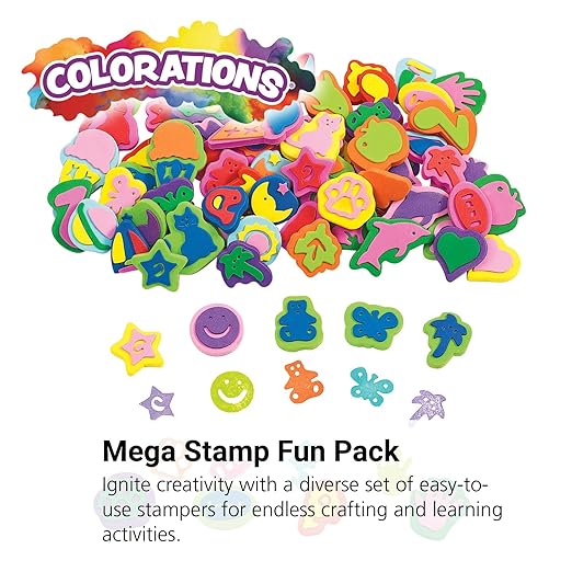 Colorations Mega Foam Stamper Mix, Bulk, Value Pack, 80 Stamps, 25 Assorted designs, EVA Foam, for Kids, Arts & Crafts, Educational, Gift, Non-Toxic, Learning, Stamping