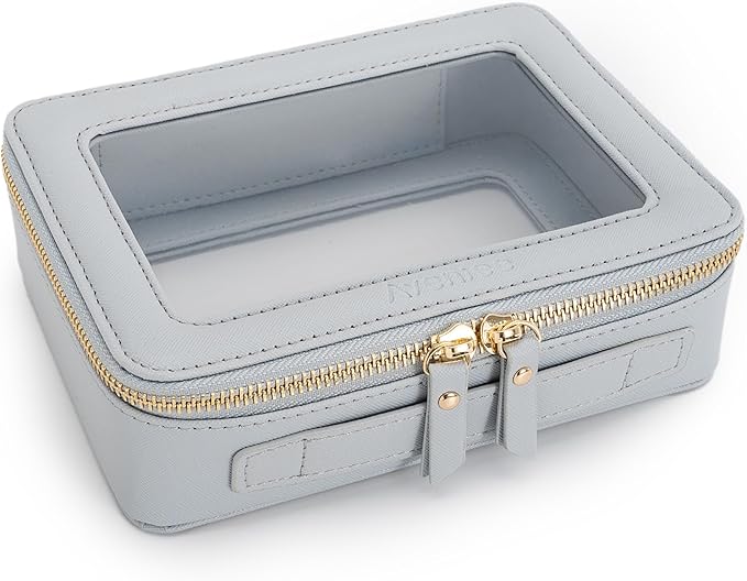 Aveniee Clear Makeup Bag Organizer Set,Portable Travel Toiletry Cosmetic Bag Case for Women,Vegan Leather Make Up Pouch Car Bag for Essentials,Middle+Large,Blue