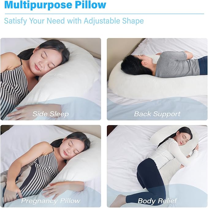 Body Pillow with Cover, 68 Inches Memory Foam Full Body Pillow for Side Sleeper, Long Pregnancy Pillow with Contour Support for Back, Knee, Leg Relief - Medium White