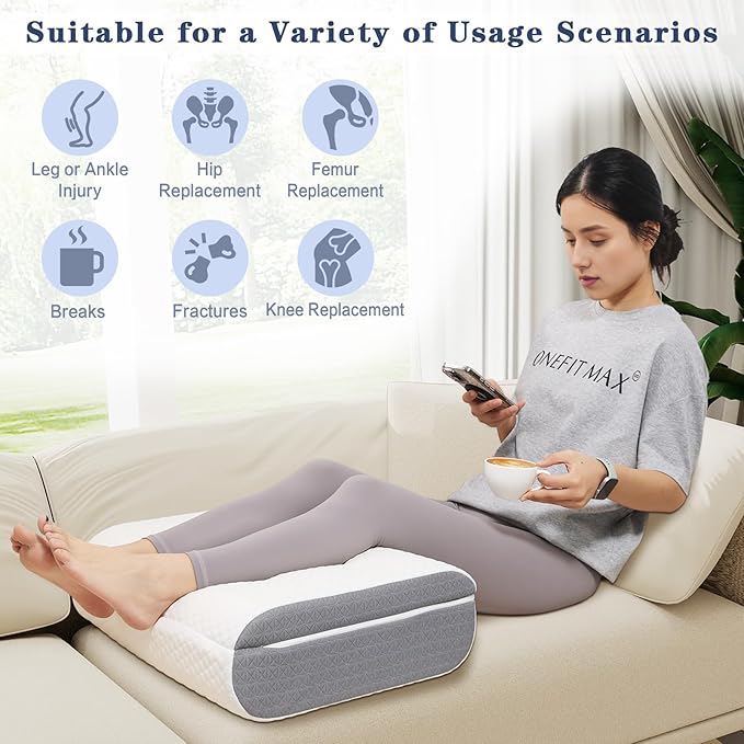 baibu Leg Elevation Pillow, Dual-Layer Design Support Pillow to Raise Feet for Better Elevation, Circulation, Leg Swelling,or Sciatica - Wedge Design for Comfort and Recovery, 1PC, White