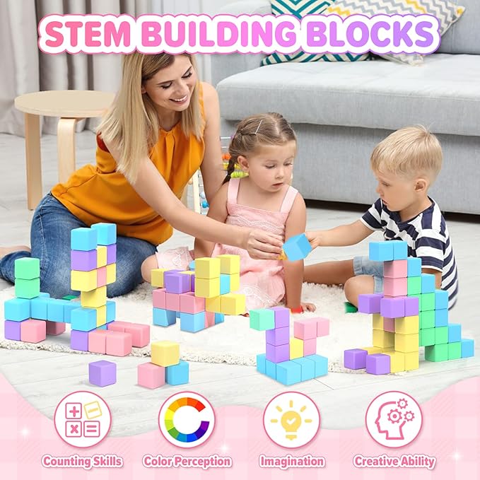45pcs Magnetic Blocks Building Cubes for Toddlers - Pastel Colors Magnetic Cubes Toys Classroom Must Have STEM Magnet Building Blocks Toy Christmas Birthday Gifts for Girls Boys Ages 1-3 3-5