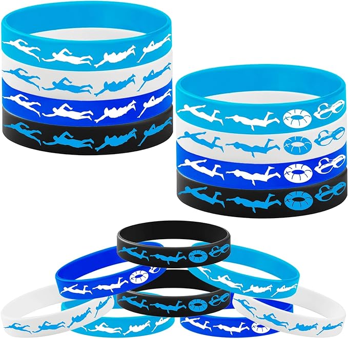 48PCS Swimming Rubber Bracelet Party Favors -Swimming Silicone Wristband Party Supplies Decorations Swimming Action Sport Themed Birthday Baby Shower Party