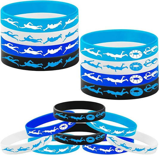 48PCS Swimming Rubber Bracelet Party Favors -Swimming Silicone Wristband Party Supplies Decorations Swimming Action Sport Themed Birthday Baby Shower Party
