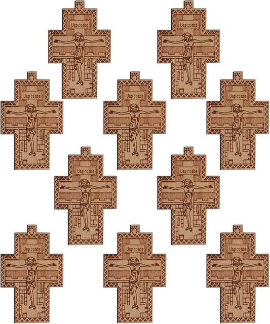 COTTVOTT Wooden Christian Jesus Cross/Orthodox Crucifix Charms Pendants for Rosary Necklace, DIY Jewelry Making Accessories Parts