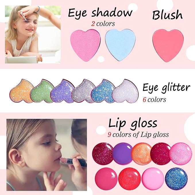 Heart Shape for Kids Makeup Kit, Real, Non Toxic, Washable Make Up for Girls Kids