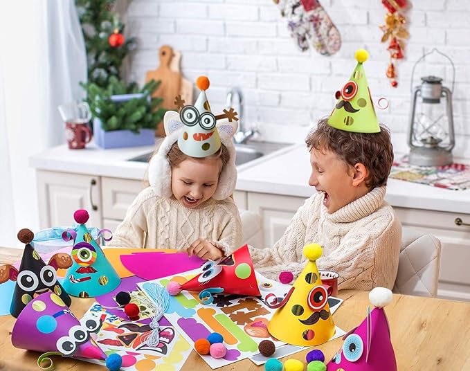 Glittery Garden Party Hats for Kids Art & Craft. Fun Birthday Activity Kit with Stickers. Animal Theme Party Favor, Game Supplies. Christmas, Thanksgiving, Easter Decoration