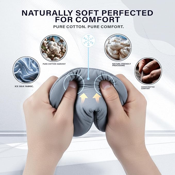 ZLZQER Cooling Cotton Eye Sleep Mask for Men & Women, Soft & Breathable, Pressure-Free Design for Side Sleepers, Adjustable Light Blocking Mask for Sleeping, Travel & Naps (Gray)