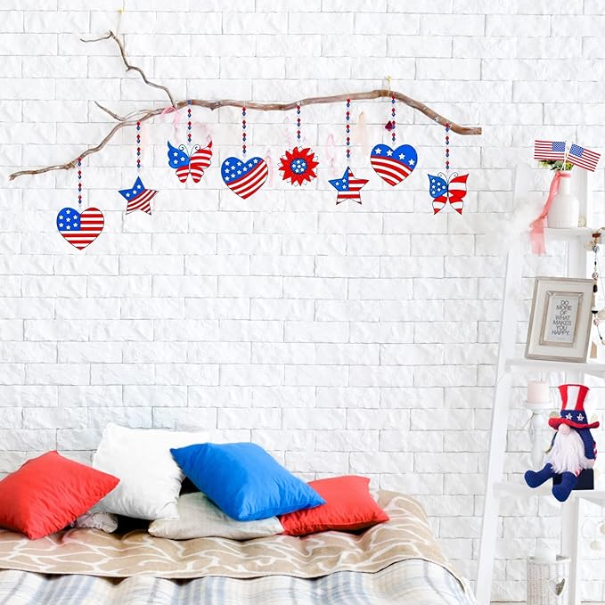 24 Sets Patriotic Suncatcher Ornaments Decoration DIY Window Paint Art Stickers Craft Kit American Heart Star Butterfly Suncatchers for Kids Classroom Patriotic 4th of July Activity Party Art Project
