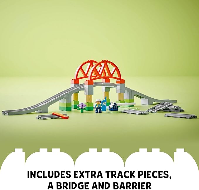 LEGO DUPLO Town Train Bridge and Tracks Expansion Set - 10 Extra Pieces of Train Tracks - Preschool and Toddler Train Set, Ages 2+ - Building Toy for Boys and Girls - 10426