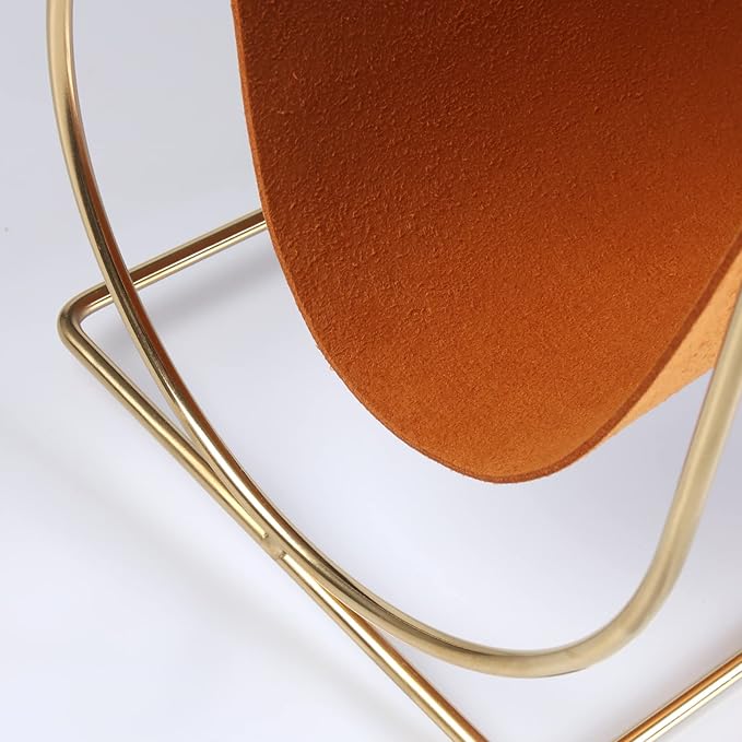 lesermoorer Plated Metal Wire and Suede Leather Magazine Holder Rack, Standing Rack for Magazines, Books, Newspapers, Home Staging Decoration