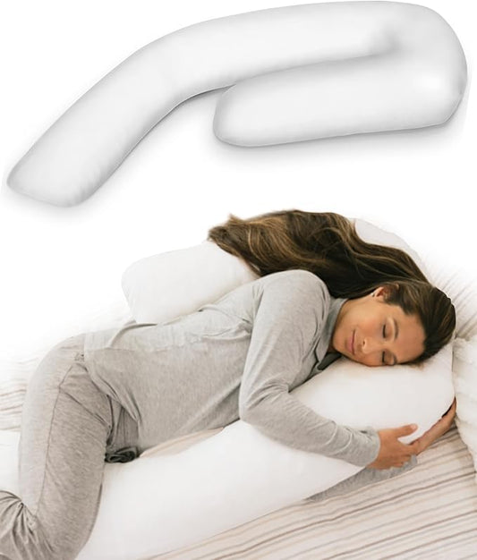 MedCline Therapeutic Full Length Body Pillow, Adjustable Shredded Memory Foam Pillow for Side Sleepers, J-Shaped Body Pillow for Neck, Back, and Hip Support, Removable Washable Cover, 22"x50"x6"